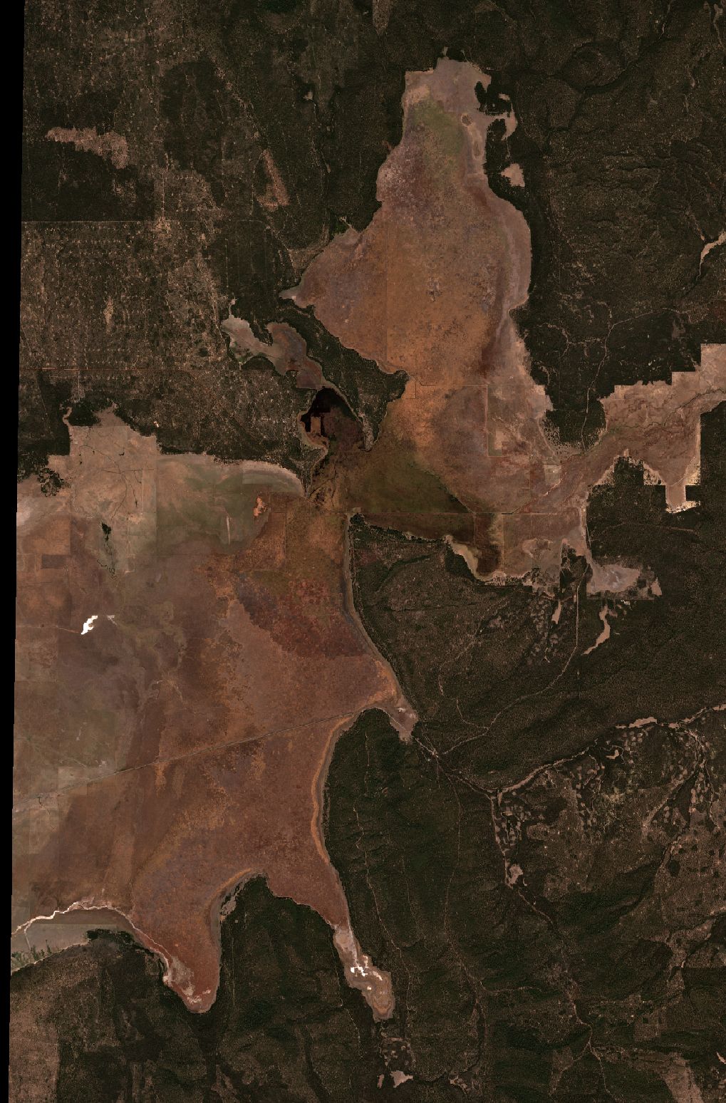 Satellite view of Klamath Marsh on October 13, 2024, from the upper marsh in the north to Wocus Bay in the south.